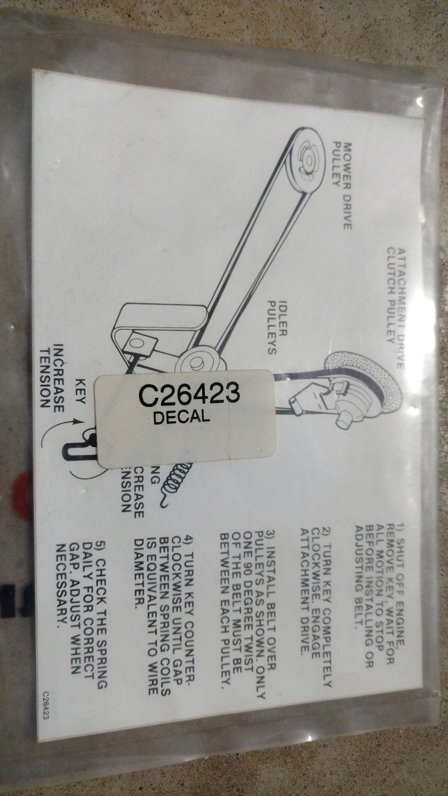 C26423 DECAL - L48 M48 DRIVE BELT