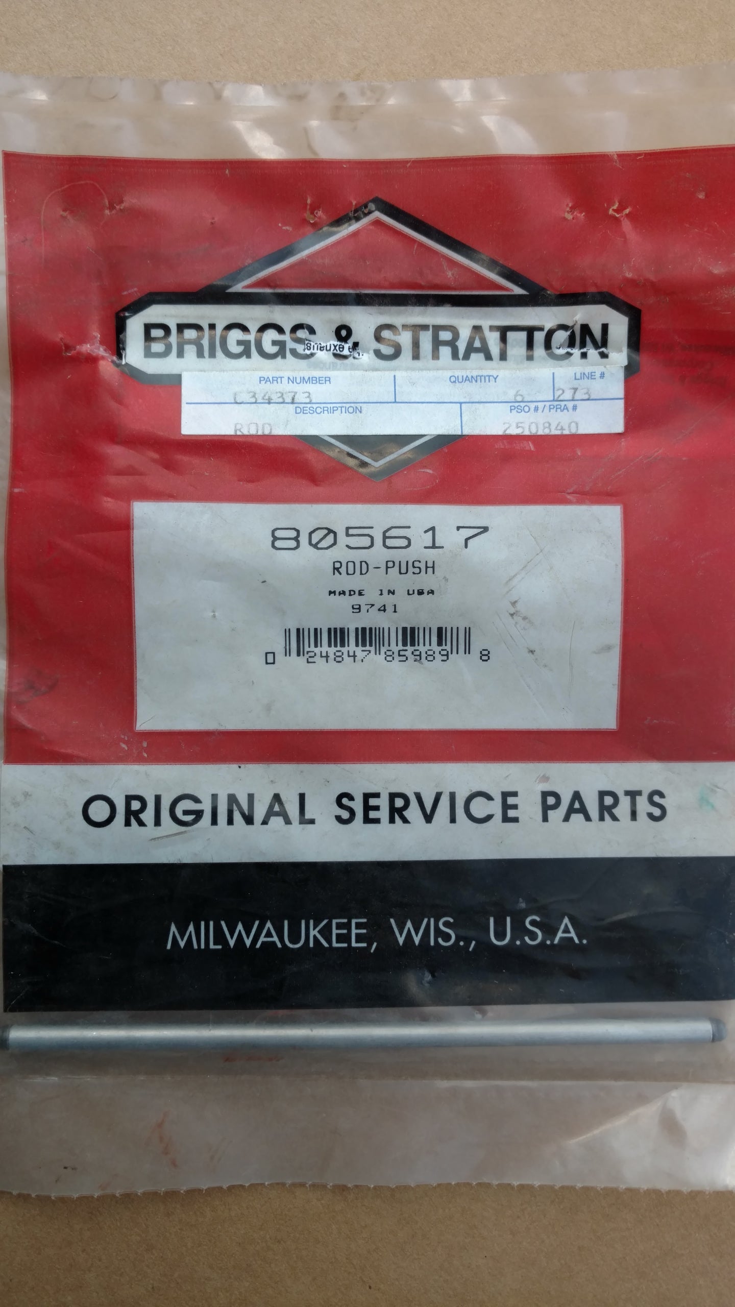 C34373  PUSH ROD (EXHAUST SIDE) BRIGGS 805617