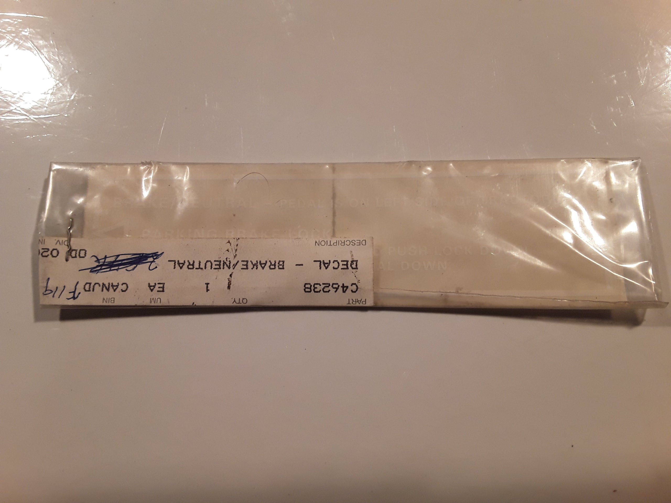 C46238 DECAL - BRAKE/NEUTRAL 321-2110 & C27481