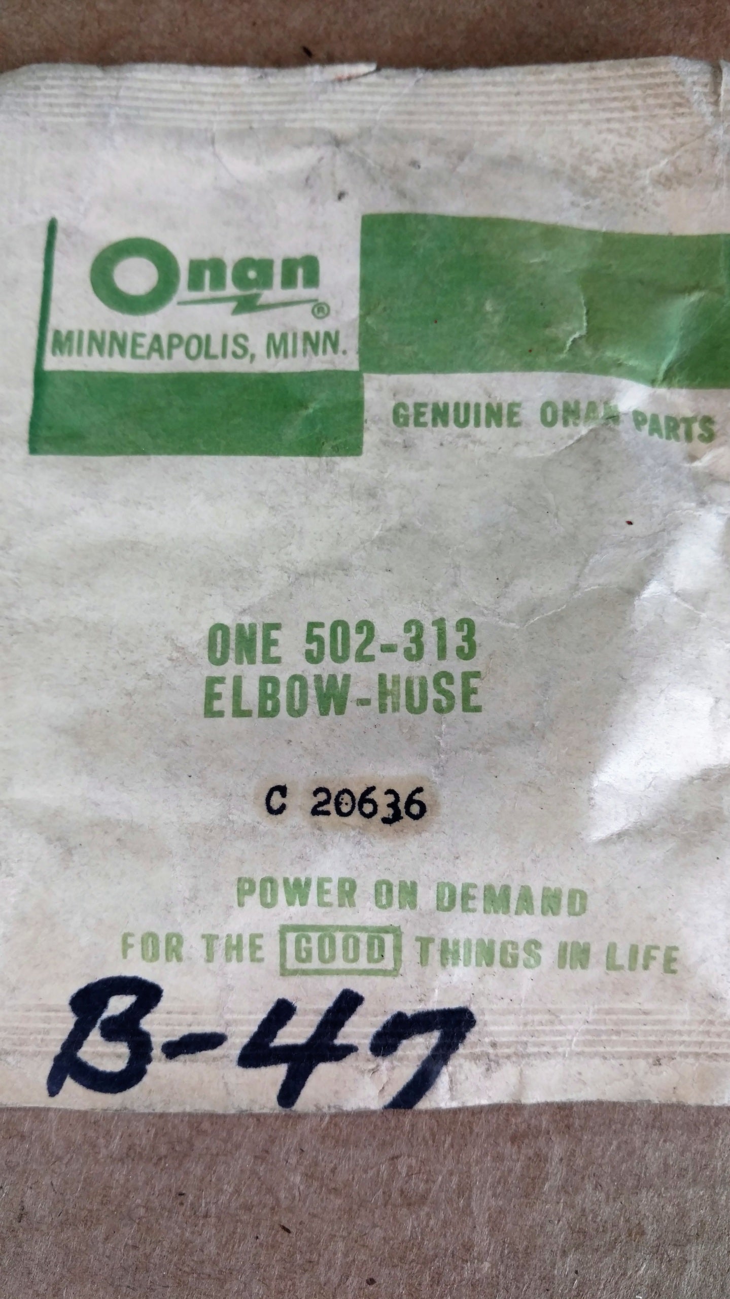 C20636 ELBOW HOSE CONNECTION ONAN 502-313