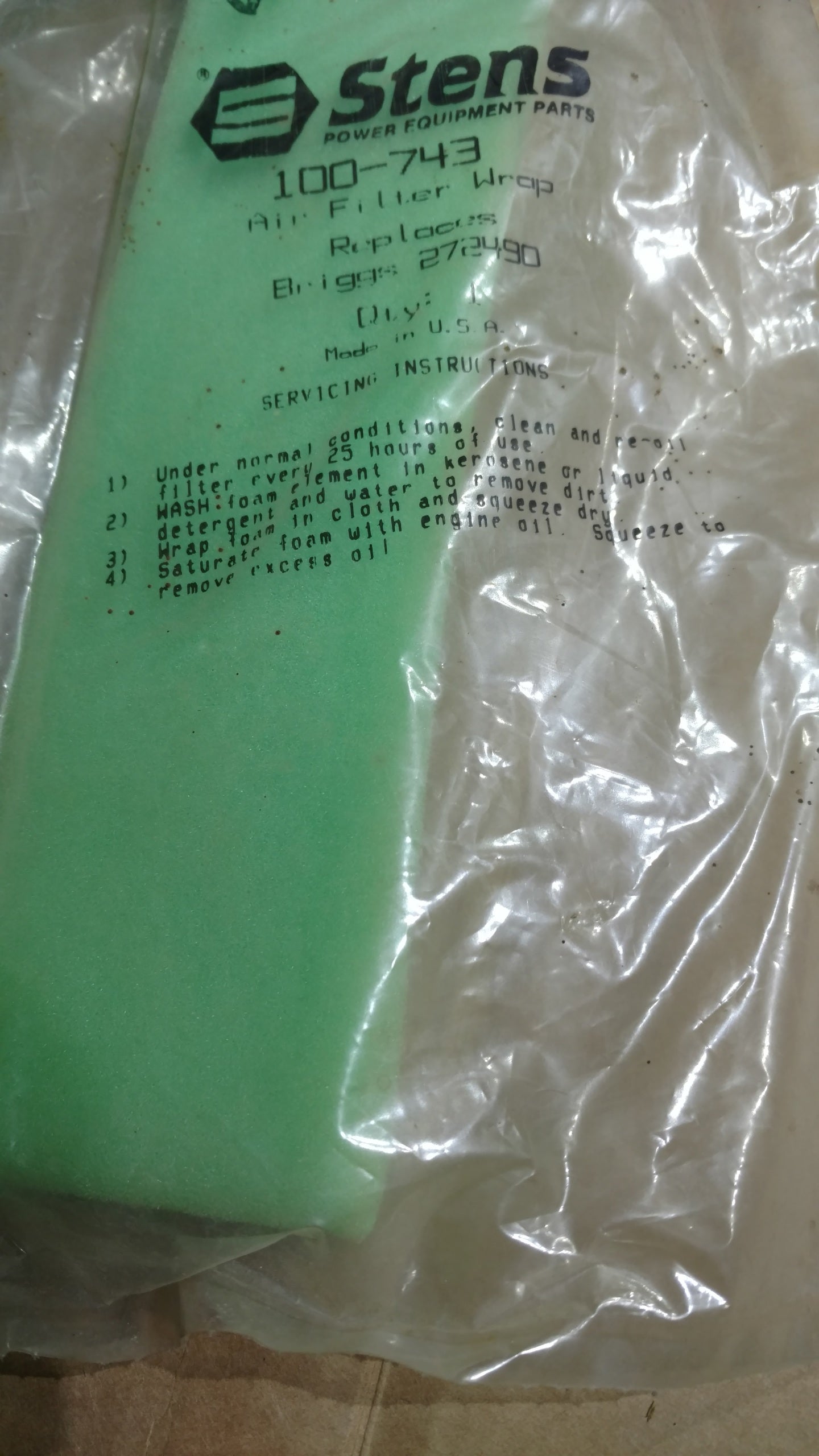 STENS 100-743 - BRIGGS 272490 AIR FILTER / PRE FILTER WRAPPER 7-02282