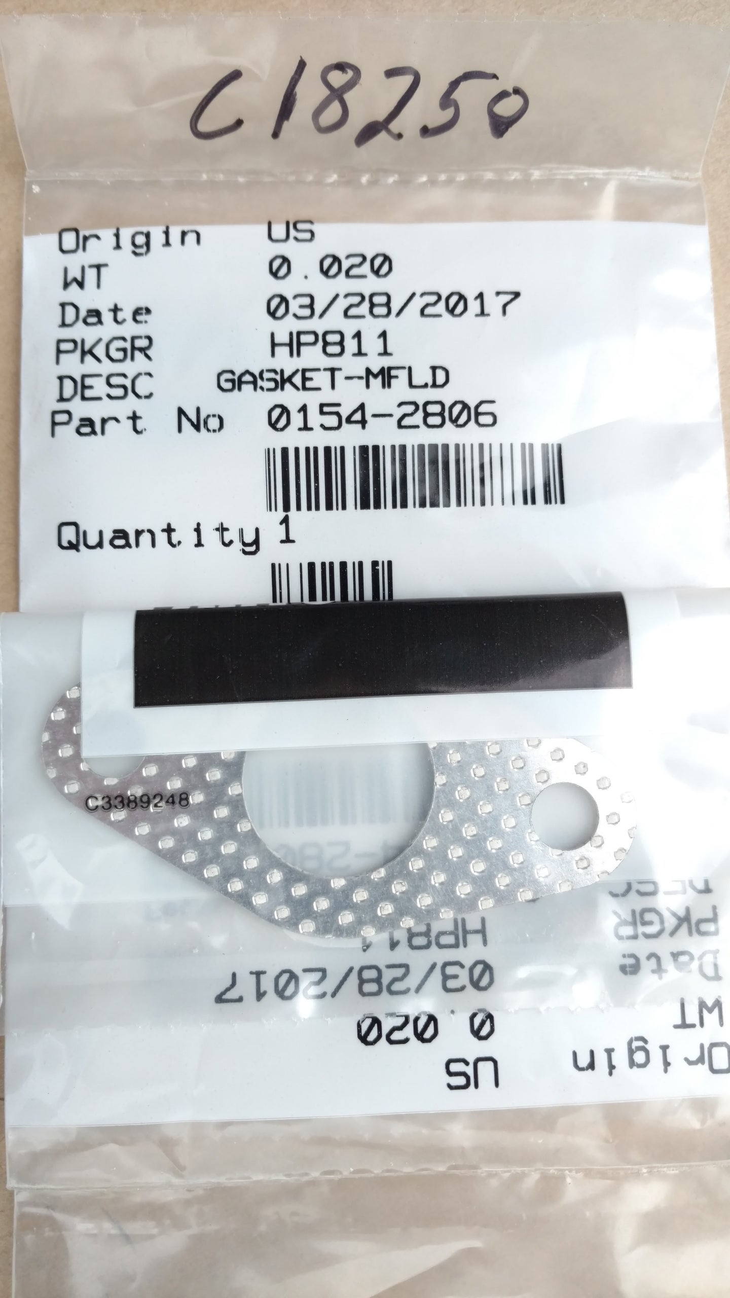 C18250 GASKET; EXHAUST 646 CCKA ENGINE 154-2806